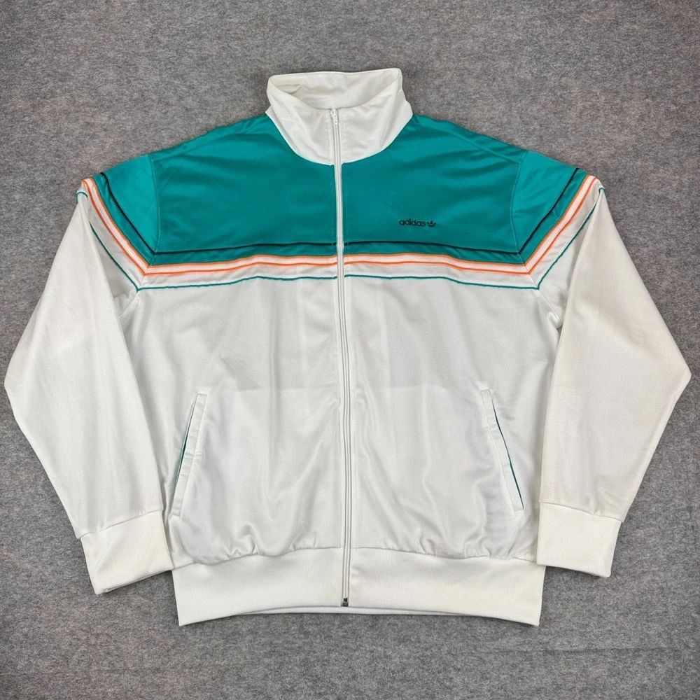 Adidas Piped Track Top Full Zip Jacket Pockets Polyester Mens 2XL XXL *